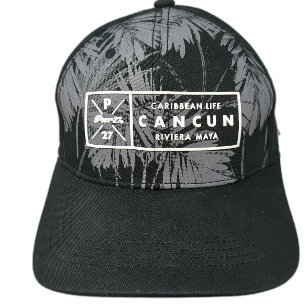 Pier 27 Baseball Cap Black One Size Cancun Riviera Maya Palm Tree Hat Strapback